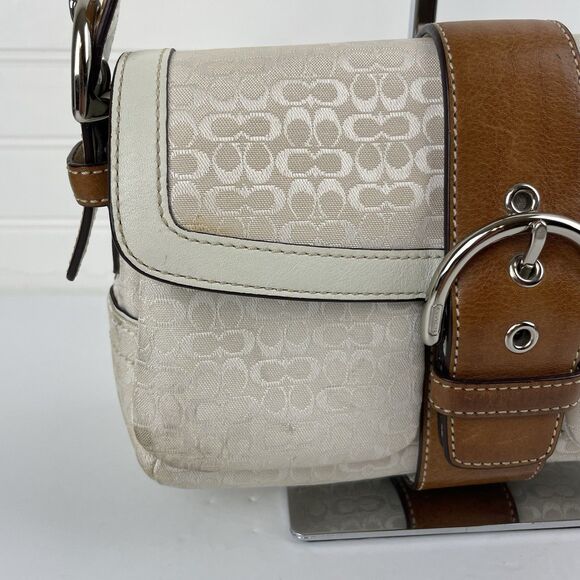 Coach Y2K White Signature Canvas Brown Leather Mini Soho Hobo Shoulder Bag #1444 - Picture 3 of 17